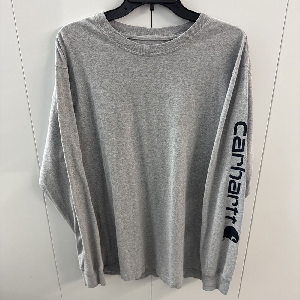 Carhartt Men's Medium  Gray Loose Fit Long Sleeve T Shirt Logo Sleeve Workwear